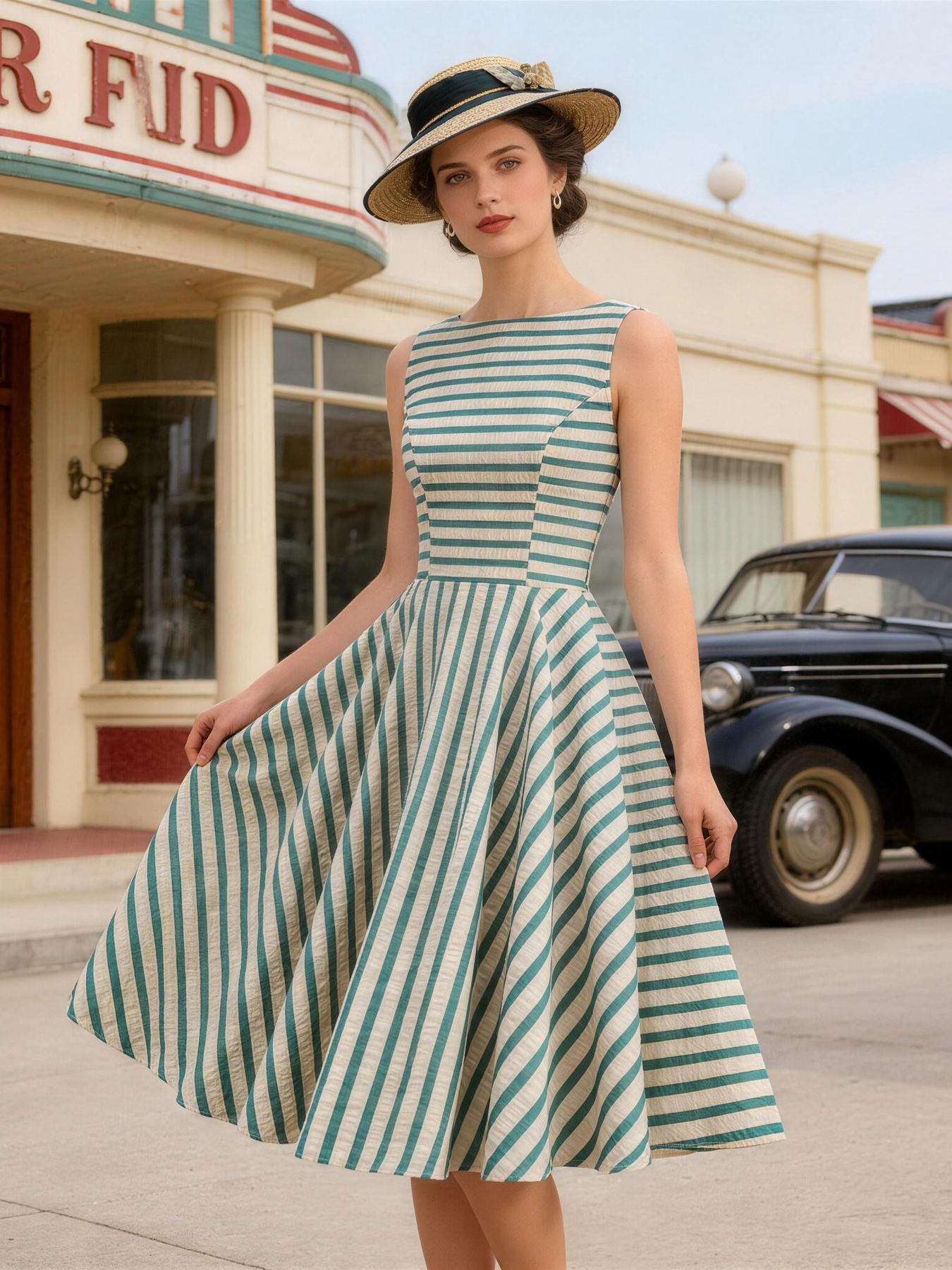 Women'S Fashion In The 1950S - Tonval O-Neck Sleeveless Striped Dresses for