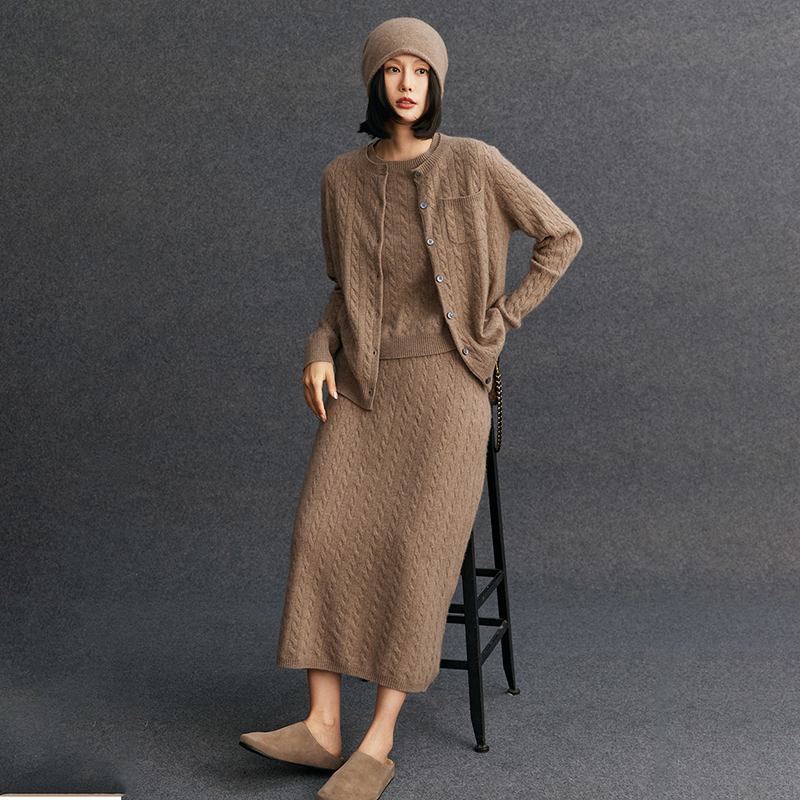 Longline Cardigan Knit - Women's Matching Set 100% Cashmere Round