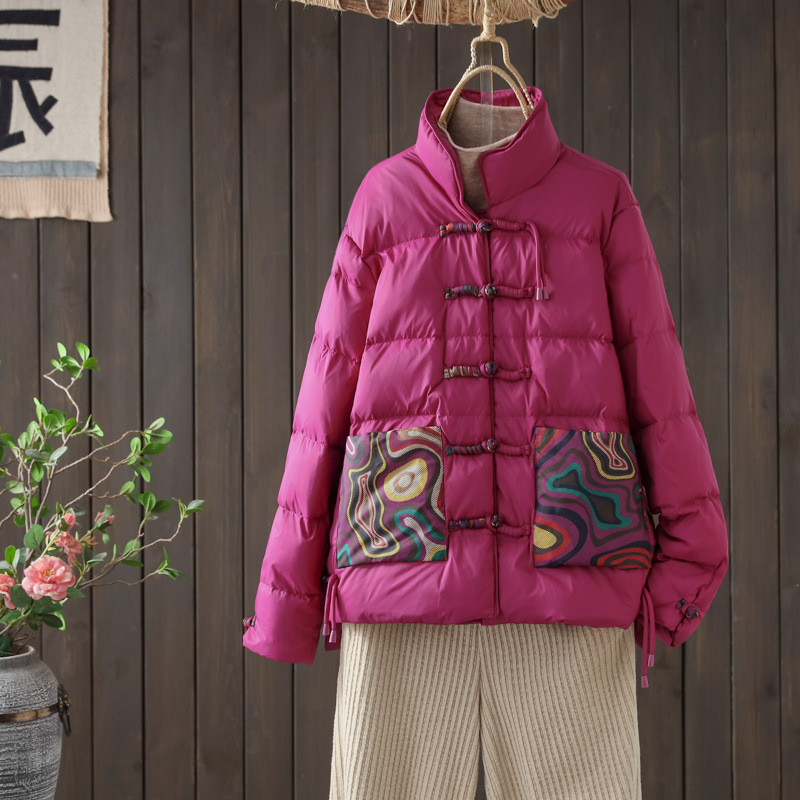 Women'S Fashion Parka - Autumn Winter Ethnic Style Embroidery Frog