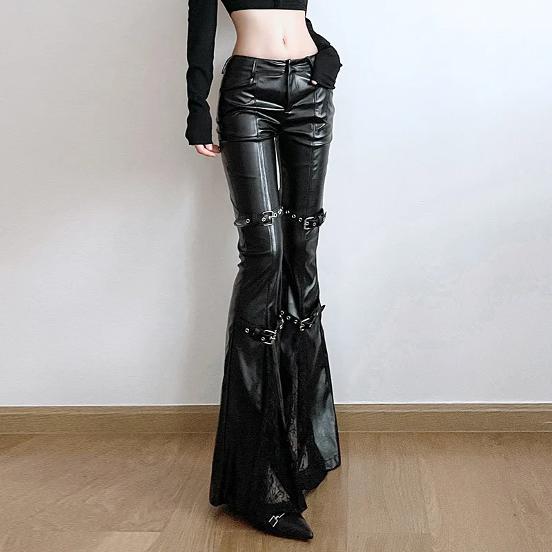 Women's PU Leather Flare Pants - Women'S Y2K Fashion Aesthetic recensione e prezzo