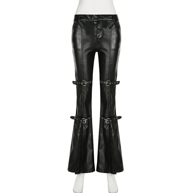 Women's PU Leather Flare Pants - Women'S Y2K Fashion Aesthetic recensione e prezzo
